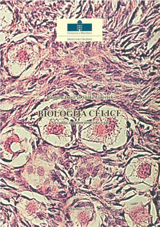 Naslovnica učbenika Biologija celice z mikroskopskim prikazom tkiva.